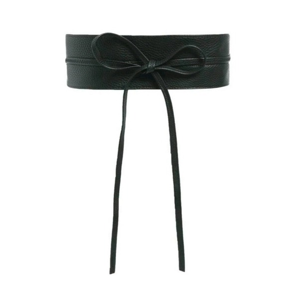 Corset Black Faux leather obi wide belt waist tie waist Boho wrap Minimalist - Picture 4 of 10